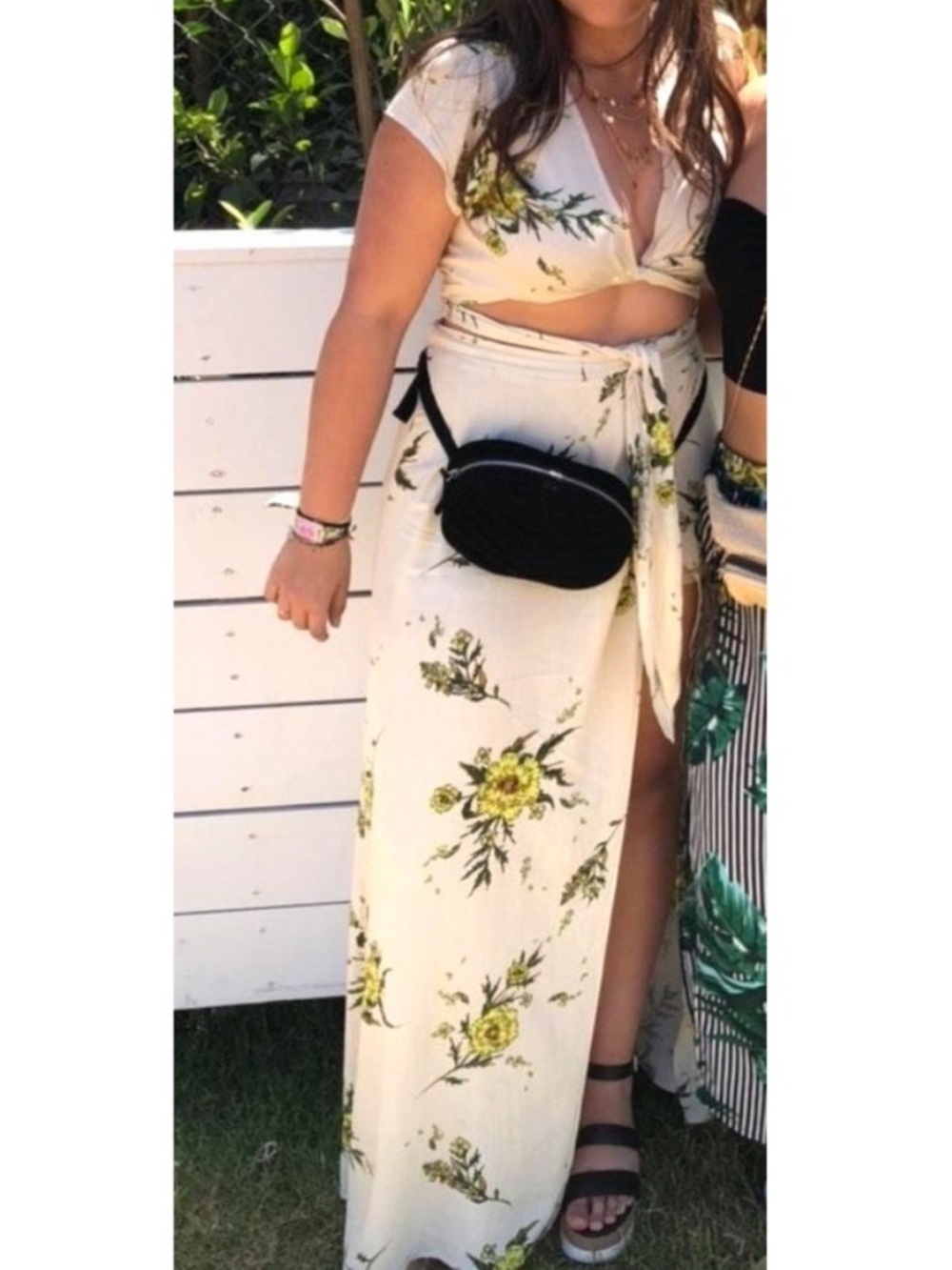 Floral Wrap Top with Maxi Skirt in Cream and Yellow